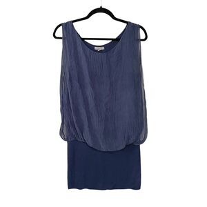 GIUSY Sleeveless Silk Blouse Navy Blue M